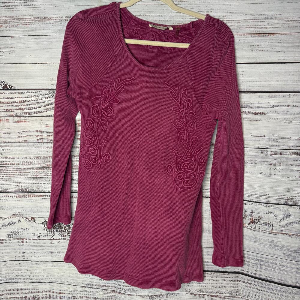 Soft Surroundings Camden Thermal Long Sleeve Top Embroidered Rust Red Sm